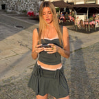 Damen modisches Crop-Top und Rock Set mit Raffungen und Bindedetails R&B