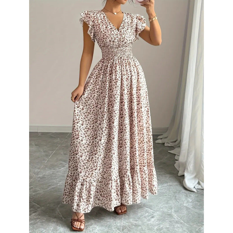 Damen Maxikleid mit floralem Rüschendesign und elastischem Taillenteil R&B