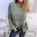Damen Strickpullover mit offener Maschenstruktur