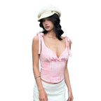 Damen V-Ausschnitt Top mit Bindedetails im Karomuster R&B