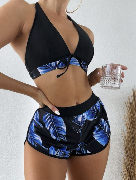 Damen Bikini-Top mit abnehmbaren Trägern und modischen Shorts R&B