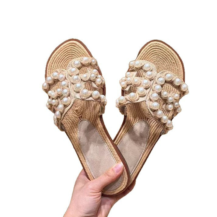 Damen modische Sandalen mit perlverzierten Riemen R&B