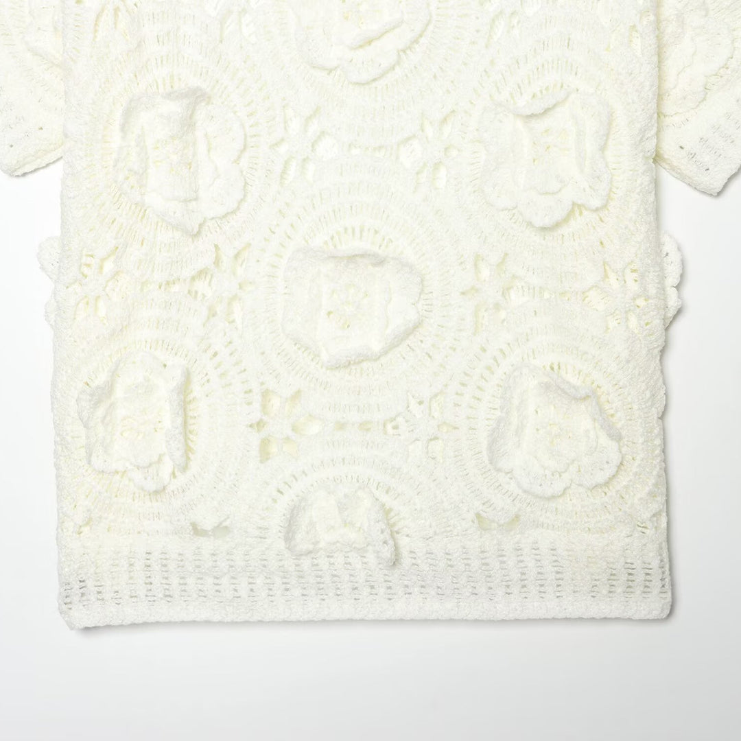 Damen Spitze T-Shirt mit luxuriöser Blumenstickerei und dekorativen Perlen R&B
