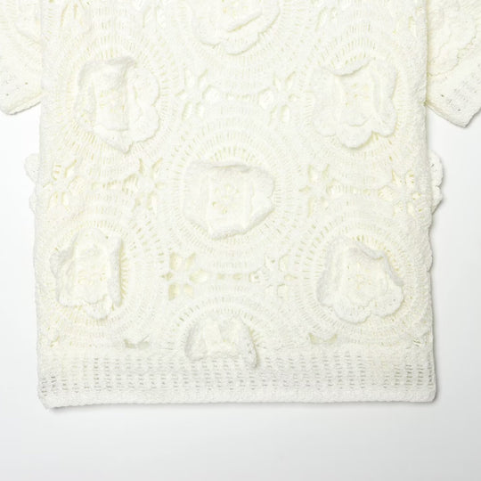 Damen Spitze T-Shirt mit luxuriöser Blumenstickerei und dekorativen Perlen R&B
