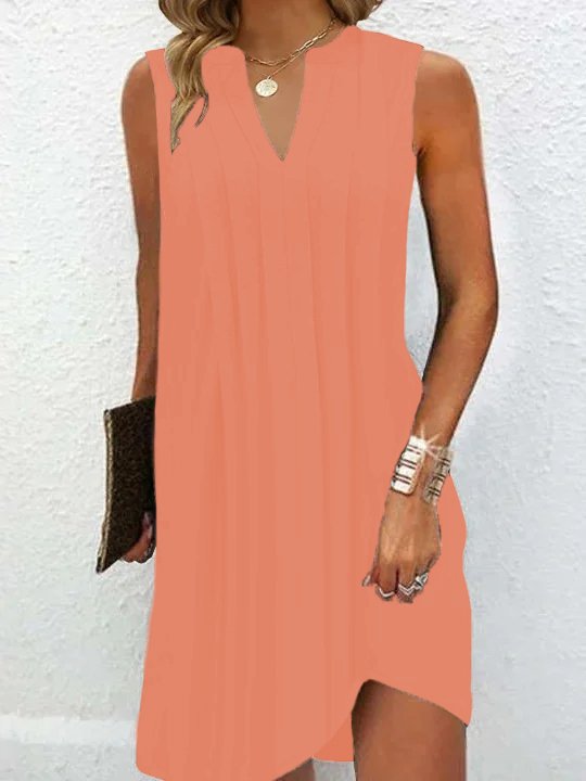 Damen elegantes, ärmelloses Kleid mit V-Ausschnitt und asymmetrischem Saum R&B