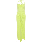 Damen Elegantes Maxikleid mit raffinierten Rüschendetails und Spaghettiträgern R&B