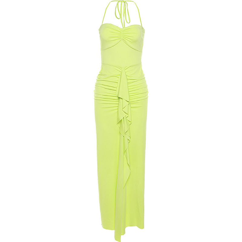 Damen Elegantes Maxikleid mit raffinierten Rüschendetails und Spaghettiträgern R&B