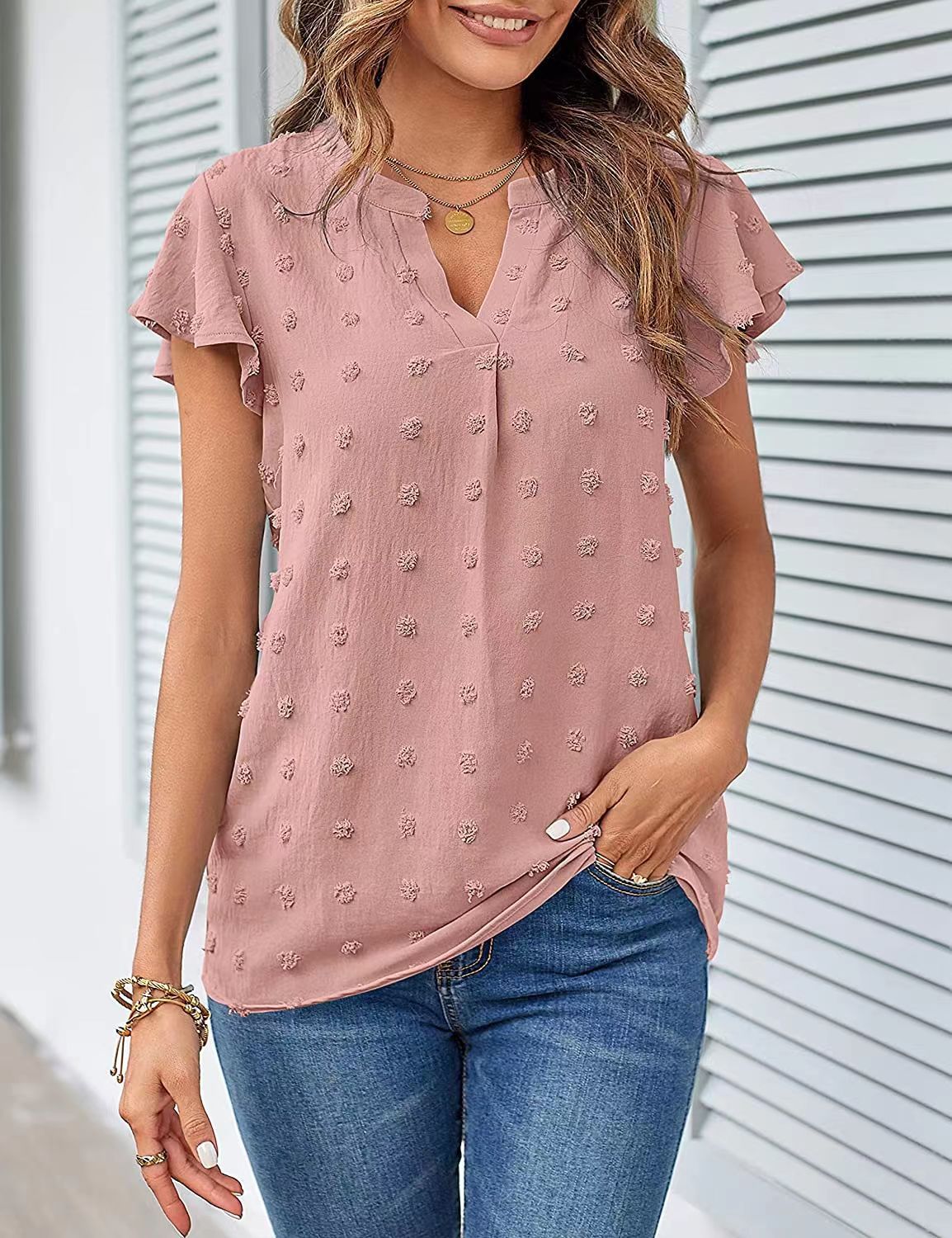 Damen Freizeitbluse mit eleganten Rüschendetails und Struktur R&B