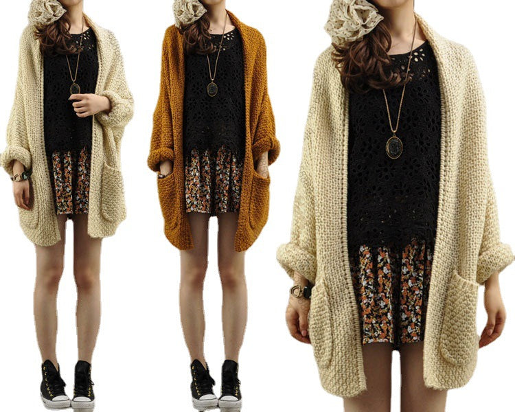 Damen Grobstrickcardigan mit offenen Kanten und praktischen Taschen R&B