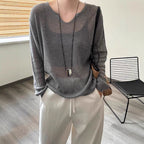 Damen luftiger Strickpullover mit V-Ausschnitt und lässigem Schnitt R&B