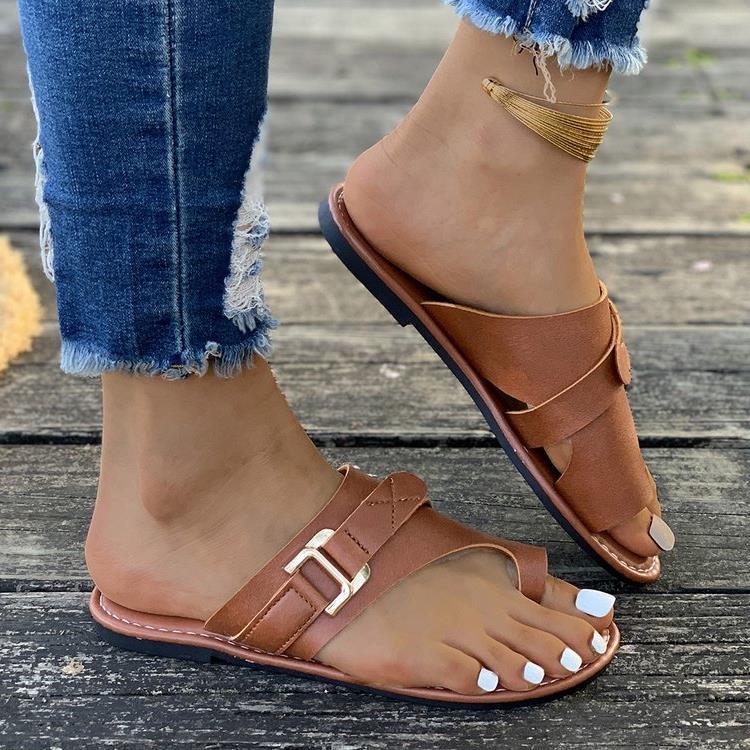 Damen Komfortable Zehentrenner-Sandalen mit eleganter Schnallenverzierung R&B