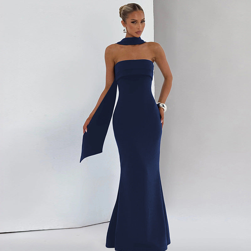 Damen Elegantes Langarm-Maxikleid mit transparenten Details R&B