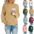 Damen Grobstrickpullover mit hohem Kragen und Bündchen R&B