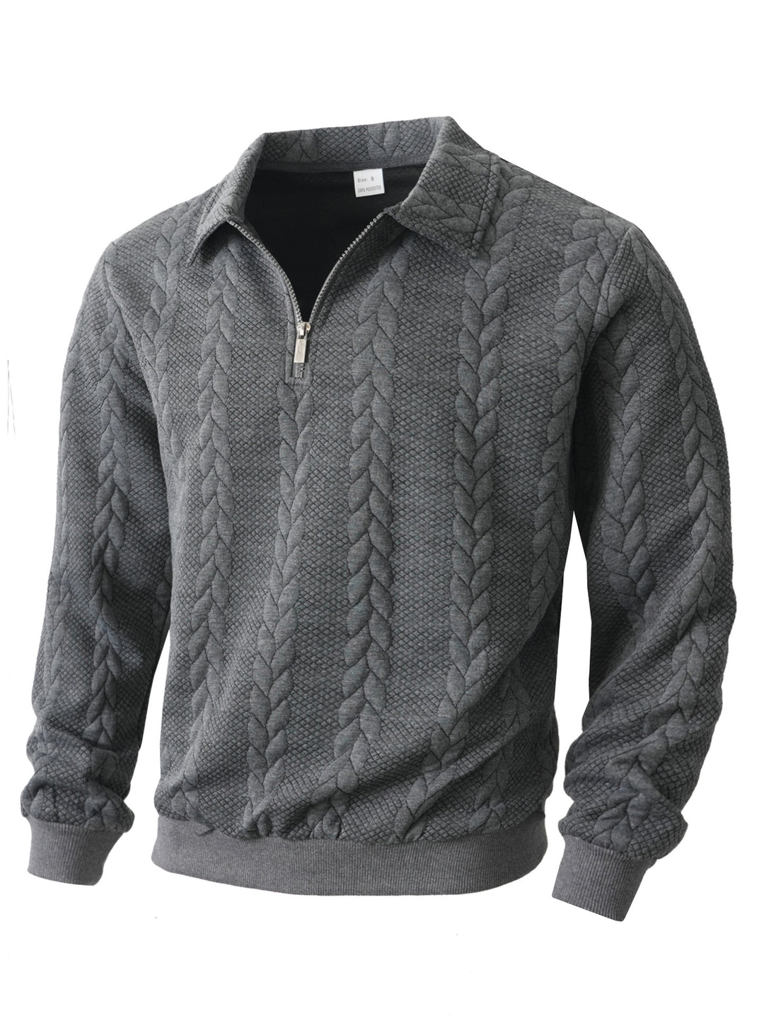 Herren nan Halbzip-Pullover mit Kentkragen, Zopfstrickstruktur und geripptem Saum R&B