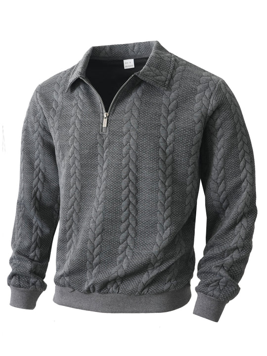 Herren nan Halbzip-Pullover mit Kentkragen, Zopfstrickstruktur und geripptem Saum R&B