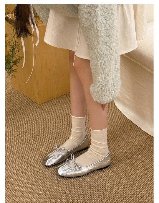 Damen elegante Ballerinas mit geschmeidigem Glanz und dekorativem Schleifchen R&B