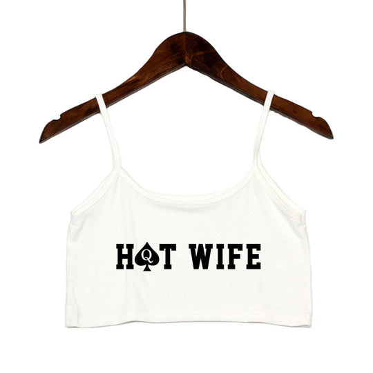 Damen Crop-Top mit modernen Schriftzügen und verstellbaren Trägern R&B