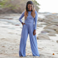 Damen Lässiger Wide-Leg Jumpsuit mit langen Ärmeln und praktischen Taschen R&B