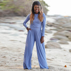 Damen Lässiger Wide-Leg Jumpsuit mit langen Ärmeln und praktischen Taschen R&B