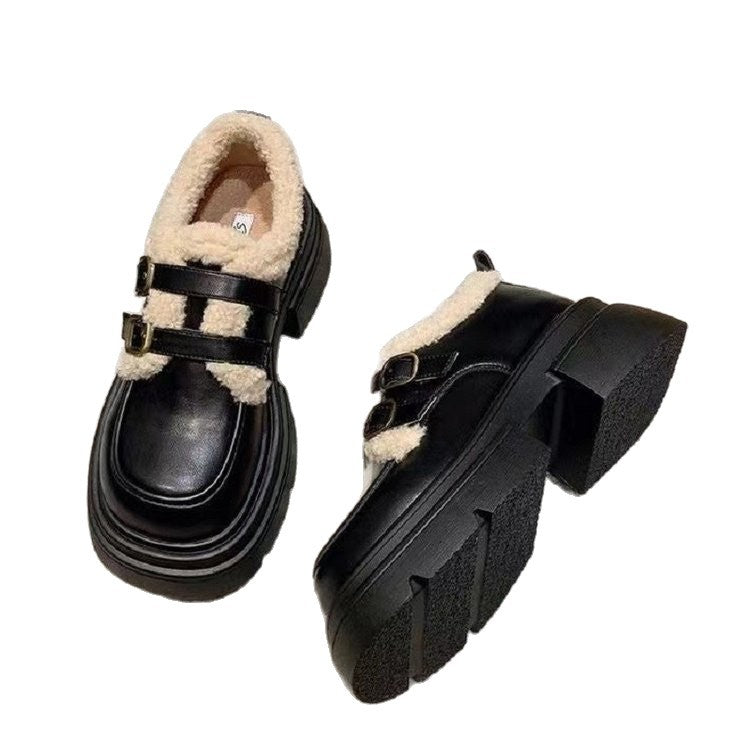Damen modische Clarks mit flauschigem Innenfutter und doppeltem Schnallenverschluss R&B