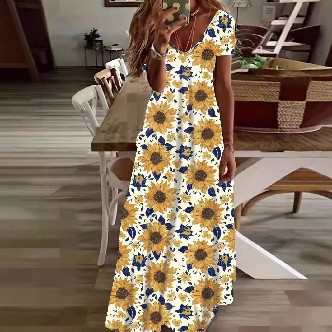 Damen Maxikleid mit stilvollem Blumen- und Tiermotiv R&B