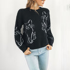 R&B | Verspielter Strickpullover Mit Katzenmuster