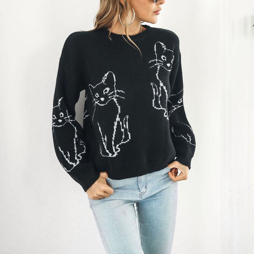 R&B | Verspielter Strickpullover Mit Katzenmuster