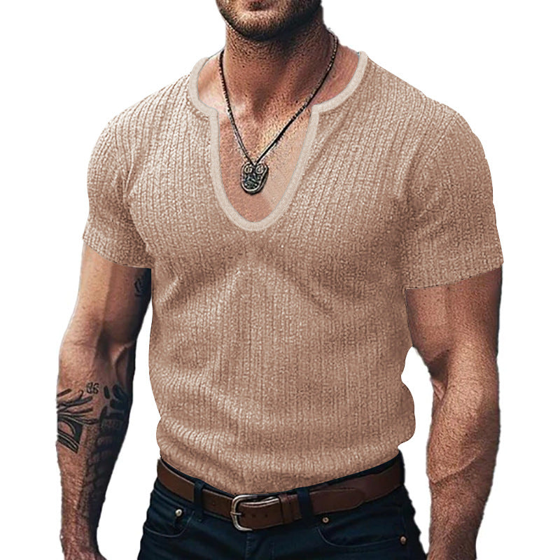 Herren Ribbed V-Ausschnitt T-Shirt R&B