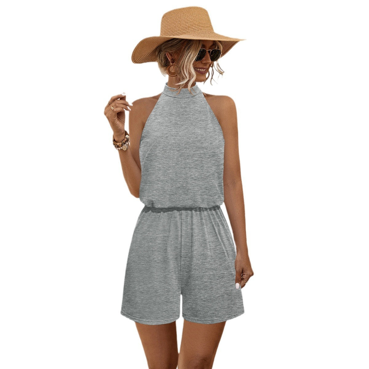 Damen Halter-Jumpsuit mit elastischem Bund und lässigem Stil R&B
