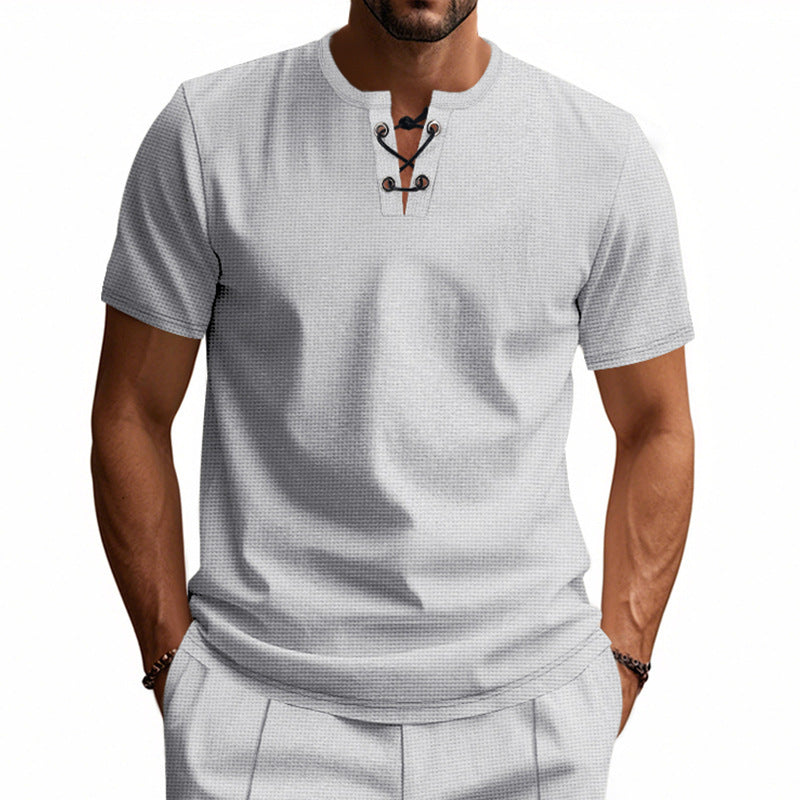 Herren Kurzarm Henley-Shirt mit interessanter Knopfleiste R&B