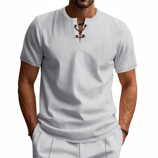 Herren Kurzarm Henley-Shirt mit interessanter Knopfleiste R&B