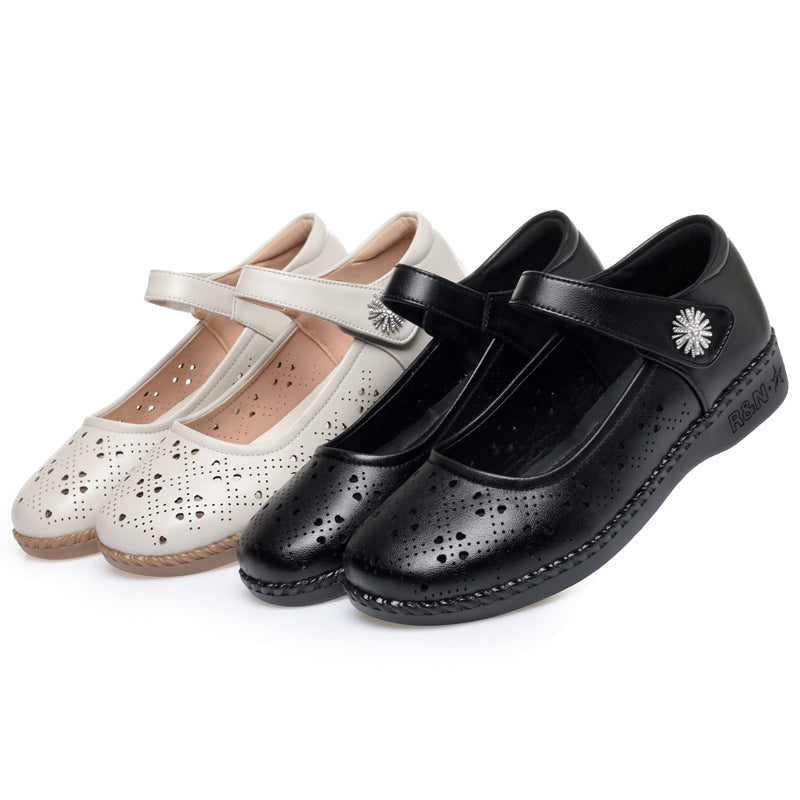 Damen Ballerinas mit verstellbarem Riemen und modischem Lochmuster R&B
