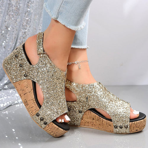 Damen Funkelnde Sandaletten mit modischem Kork-Design R&B