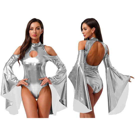 Damen Body mit schulterfreien Ärmeln und glamourösem Glanz R&B