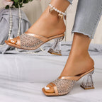 Damen modische Sandalen mit transparenter Netzstruktur und Glasklauen-Absatz R&B