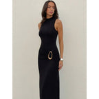 Damen Elegantes Maxikleid mit figurbetonendem Schnitt und dekorativem Taillengürtel R&B