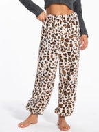 Damen kuschelige Fleece-Hose mit Leopardenmuster