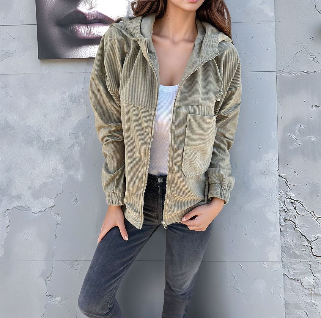 Damen modische Baumwolljacke mit Reißverschluss und praktischen Taschen R&B