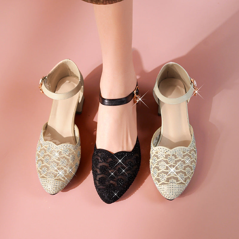 Damen Pumps mit funkelndem Strass und elegantem Fesselriemen Heidi-Mode