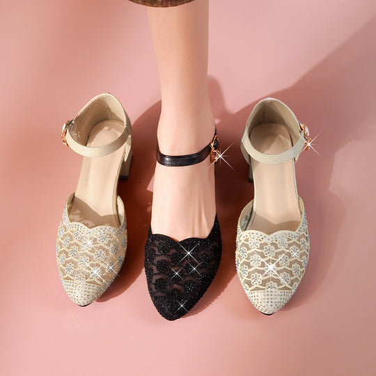 Damen Pumps mit funkelndem Strass und elegantem Fesselriemen Heidi-Mode