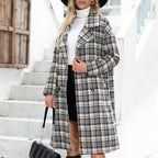 Damen Oversized Karo-Mantel im eleganten Double-Breasted Design