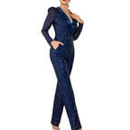 Damen Funkelnder Jumpsuit mit Figurschmeichelndem Schnitt und Elegantem V-Ausschnitt R&B