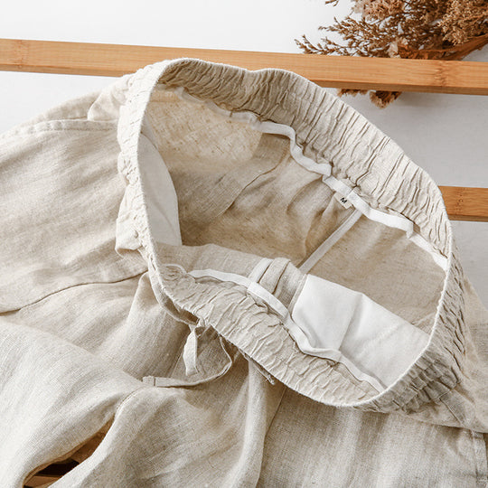 Damen lässige Leinenhose mit elastischem Bund und praktischen Seitentaschen R&B