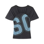 Damen lässiges Kurzarm-T-Shirt mit Raffung und grafischem Druck R&B