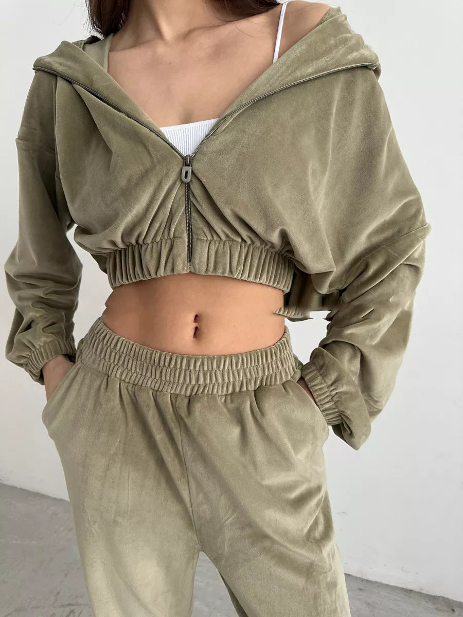 Damen trendige Veloursjacke mit weiten Ärmeln und Bund R&B