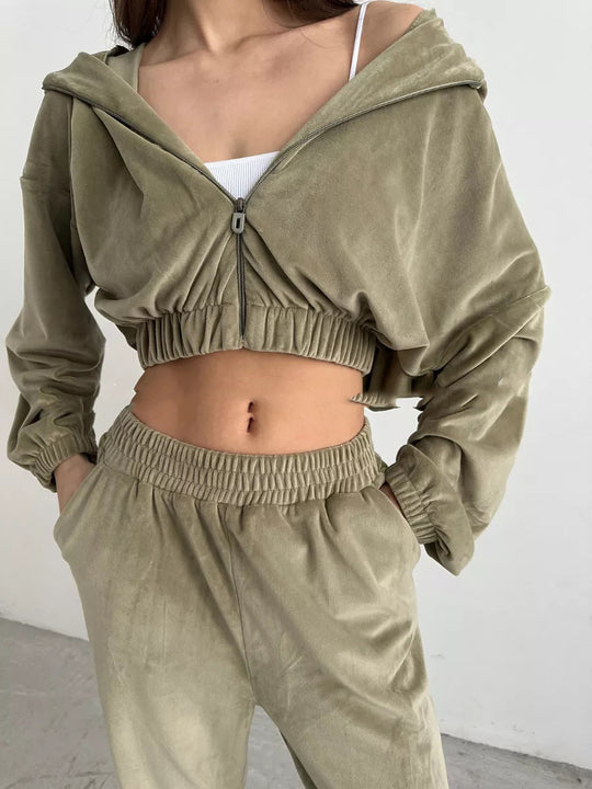 Damen trendige Veloursjacke mit weiten Ärmeln und Bund R&B