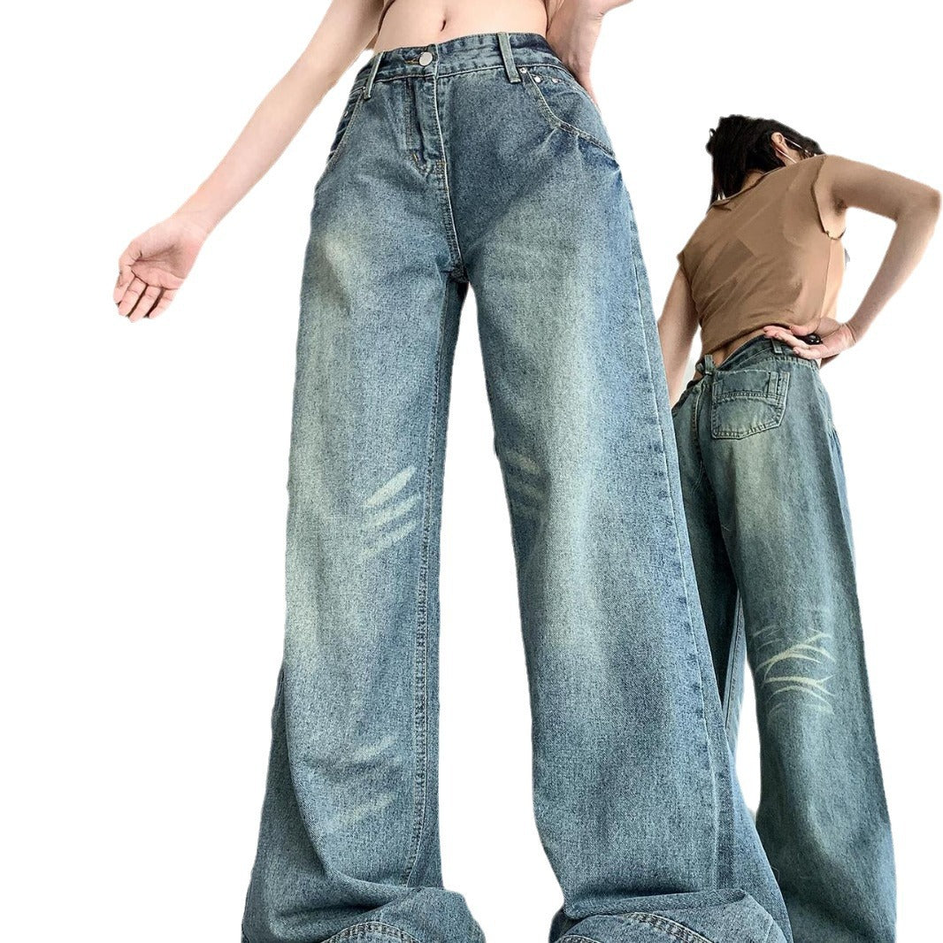 Damen Weite High-Waist Jeans im lässigen Urban-Style und modischen Details R&B