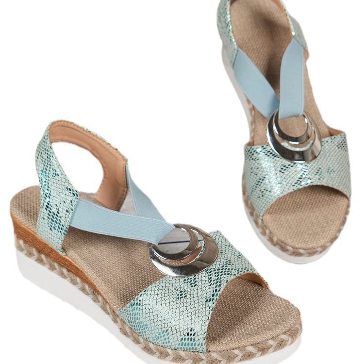 Damen Wedge-Sandalen mit dekorativem Ring und geflochtenem Riemendesign R&B