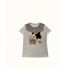 Damen T-Shirt mit 3D-Katzenmotiv und kreativem Rissdesign R&B