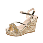 Damen Glamouröse Wedge-Sandalen mit glitzernden Riemen und verstellbarem Verschluss R&B